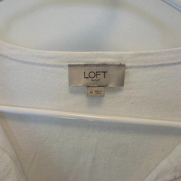 LOFT Size Medium Winter White Split-Neck 3/4 Sleeve Top - Picture 2 of 3